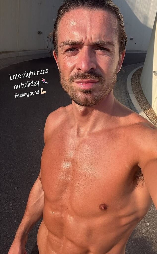 Jack Grealish shared a photo of his ripped physique as he continues his rigorous training regime during the off-season, having been left out of Manchester City's Club World Cup squad
