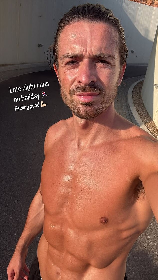 Jack Grealish shared a photo of his ripped physique as he continues his rigorous training regime during the off-season, having been left out of Manchester City's Club World Cup squad