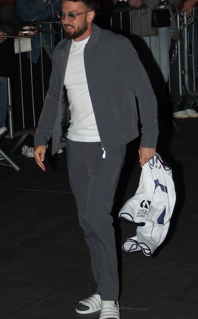 Sam Thompson (pictured) and Louis Tomlinson could no longer avoid running into each other as they both arrived back at their Soccer Aid hotel following England's loss on Sunday