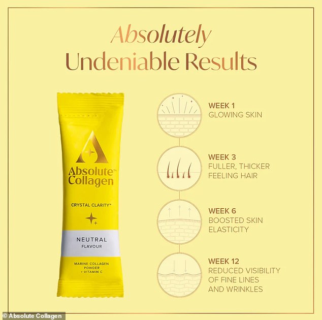 The neutral-tasting powder supplement is packed with 8000mg of high-quality marine collagen peptides, 60mg of Vitamin C and 7.7g Protein