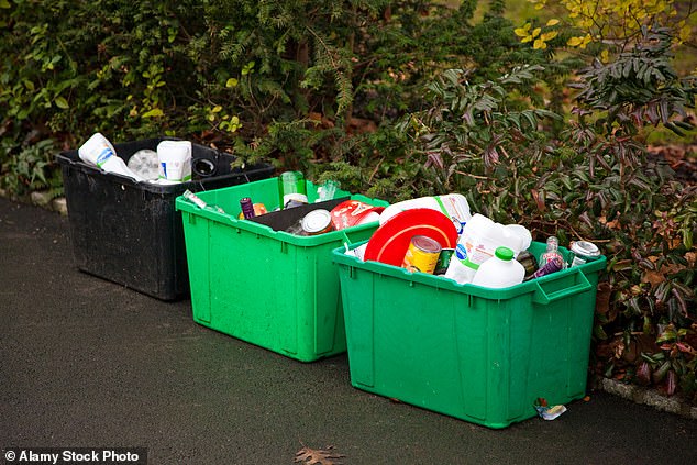 As of last week, people living in the district were asked to bag up their soft plastic waste and put it in their green mixed glass recycling bin before leaving it outside to be collected (stock image)