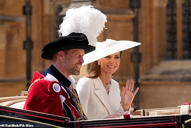 Catherine smiling at well-wishers and royal fans as she and Prince William left the ceremony together