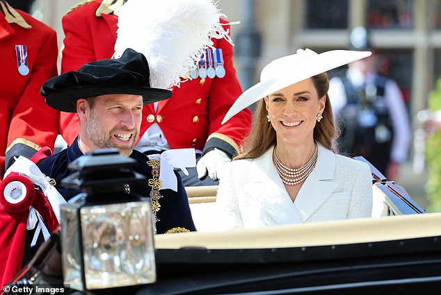 The Prince and Princess of Wales leaving Windsor Castle after the procession