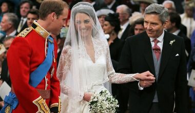 Michael Middleton, the father of Catherine, the Princess of Wales, is pictured with his daughter and son-in-law on their wedding day in April 2011