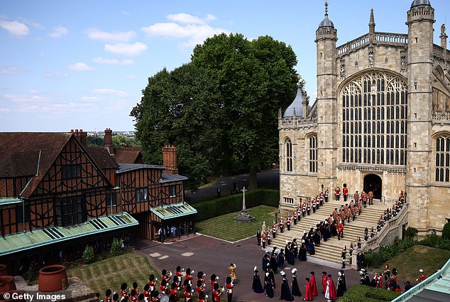 Members of the Royal Family and Order of the Garter members arrive at the chapel for the Order of the Garter service at St George's Chapel, Windsor Castle