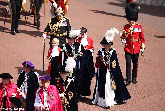 King Charles III Queen Camilla arrive for the Order of the Garter service at St George's Chapel, Windsor Castle