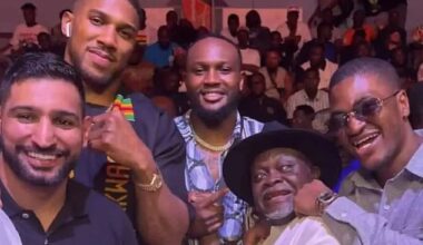 Amir Khan and Anthony Joshua (both left) were pictured together at an event in Ghana