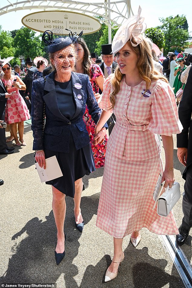 Princess Beatrice was a vision in pink gingham as she arrived at Ascot hand in hand with Sarah Ferguson