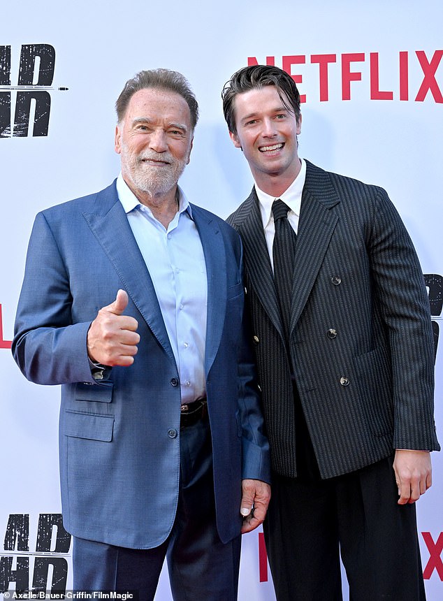 Arnold Schwarzenegger is so proud of his son Patrick Schwarzenegger's success following his scantily-clad role as the wealthy Saxon Ratliff in season three of HBO's The White Lotus, that he's repeatedly bragged about his nude scenes (pictured last Wednesday)