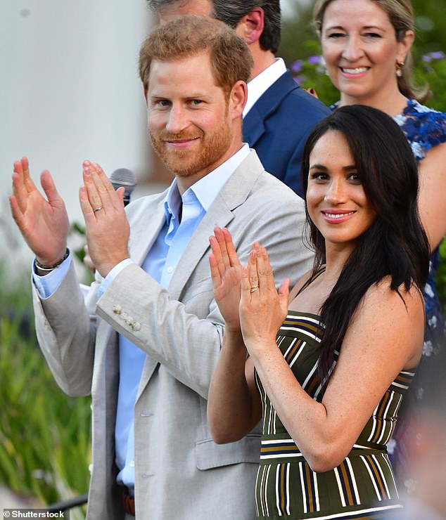 In an interview with entrepreneur and Dragons' Den judge Emma Grede yesterday, Meghan  said she 'would ask people to tell the truth' when pressed on 'rewriting her public narrative'. Here, she is pictured with husband Prince Harry in 2019