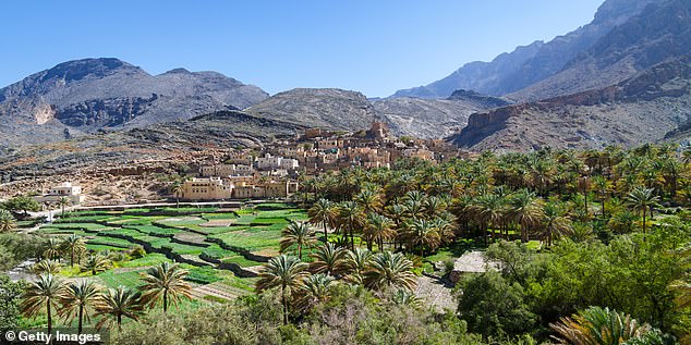 The plume of hot rock was discovered beneath eastern Oman, near the Hajar Mountains (pictured)