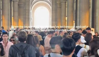 Moment thousands of furious tourists are left stranded outside the Louvre after rogue staff storm out in flash strike blaming 'untenable' crowding in the famous Paris museum