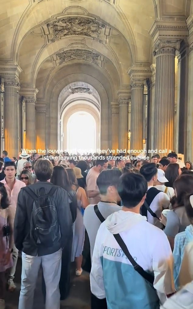 Moment thousands of furious tourists are left stranded outside the Louvre after rogue staff storm out in flash strike blaming 'untenable' crowding in the famous Paris museum