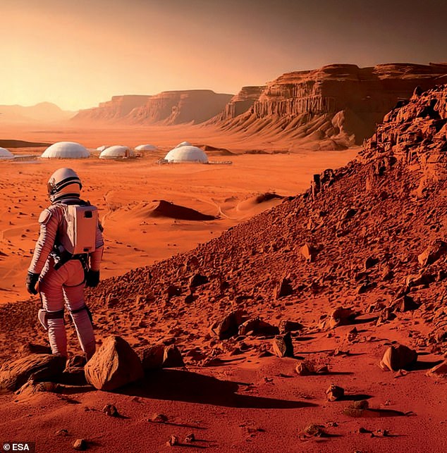 In just 15 years from now, human astronauts will roam Mars in practical spacesuits, living and sleeping in protective domes. Pictured, a digital imagining from the ESA report