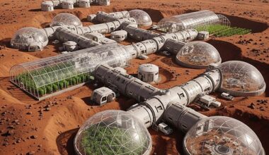 Imagine a future where humans live in huge 'space oases' on Mars - luxury indoor habitats made of heat-reflective material that grow their own food (AI depiction)