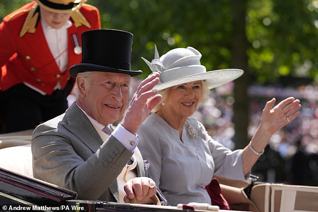 The King and Queen waved to excited onlookers as they led the members of the Firm