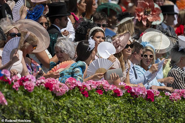 Brightly coloured fans and shady hats were the must-have accessories on Thursday