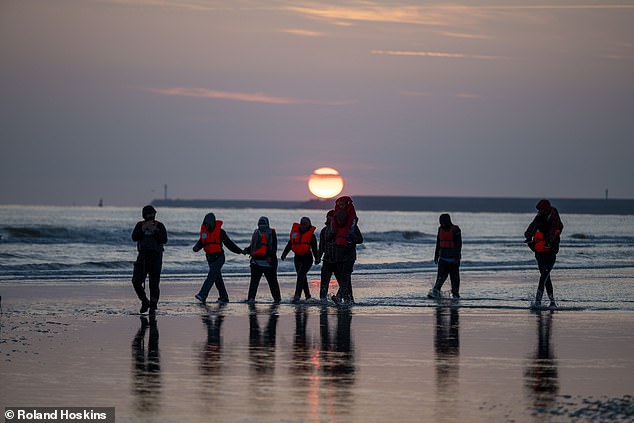Migrants on the beach at Gravelines, France, earlier this month
