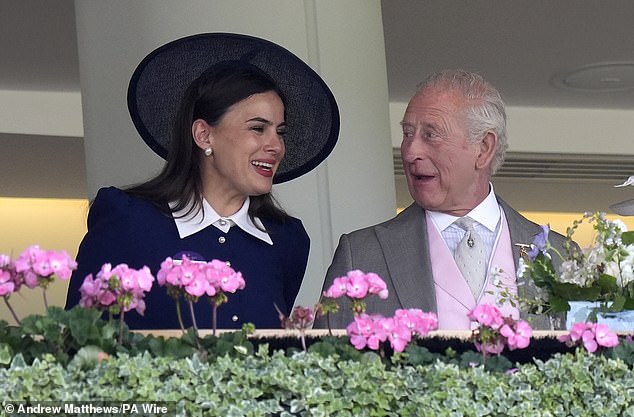King Charles appeared in great spirits at day four of the Ascot racing festival as he was joined by actress Sophie Winkleman in the royal box