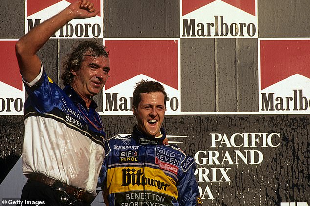 Flavio Briatore, pictured (left) with Schumacher in 1995 during their time together at Benetton, does not like to think of the F1 legend 'just lying on a bed' in his current state