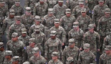 US Army Mountain division combat soldiers march during the Army 250th Anniversary Parade in Washington, DC on June 14, 2025