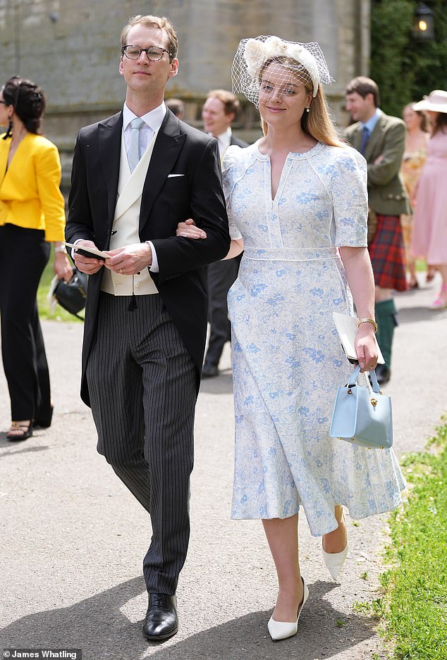 GUESTS: Timothy and Flora Vesterberg are pictured attending the lavish nuptial do in Leicestershire