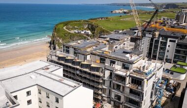 Families living in the Cliff Edge development in Newquay, Cornwall, pictured, have been left 'scared their homes could collapse'