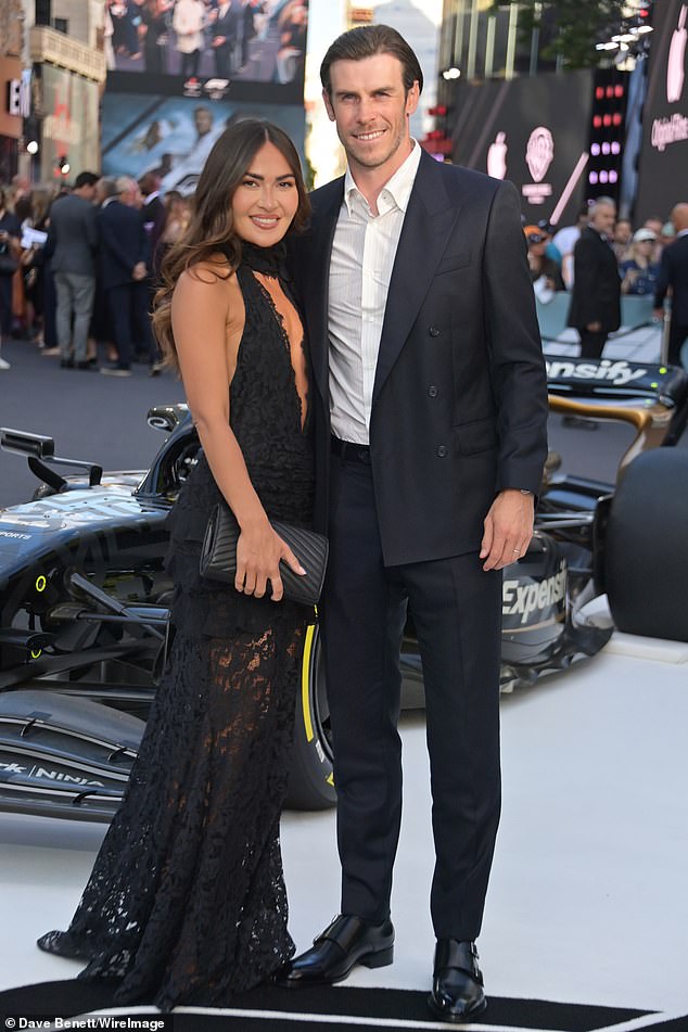 Gareth Bale and his wife Emma Rhys-Jones looked chic in black as they attended the European premiere of F1: The Movie in London on Monday