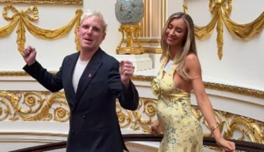 Pregnant Sophie Habboo and Jamie Laing poked  fun at THAT cringe Meghan and Harry dance in an eyebrow-raising Instagram post filmed inside Buckingham Palace on Wednesday
