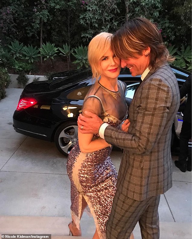 To mark the special occasion, the Big Little Lies star, 58, posted a sweet black and white photo of them sharing a sweet moment backstage at one of his shows