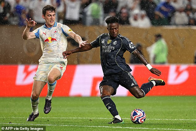 Vinicius Jr scores Real Madrid's first goal against RB Salzburg in the Club World Cup