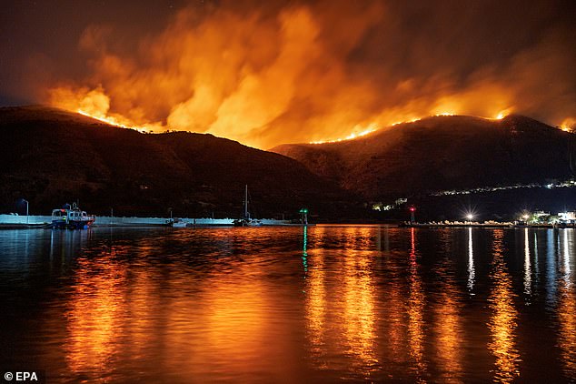 GREECE: 9 A wildfire front as seen from the port of Lithi in Chios, Greece, 24 June