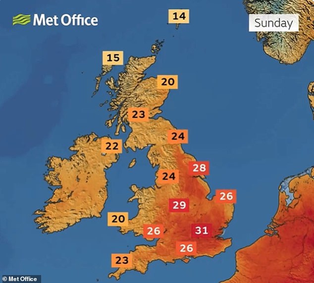 Temperatures have reached 31C in London today, according to forecasters