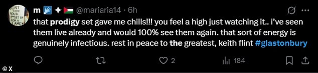 Watching the performance, fans were quick to take to X to heap praise on the band, with one remarking it gave them 'chills', while another branded them the 'best of the weekend'