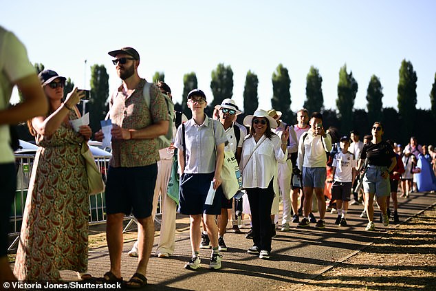 Spectators arrive to form a long queue Wimbledon Tennis Championships