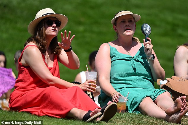 Tennis fans soak up the sun on the hill at Wimbledon