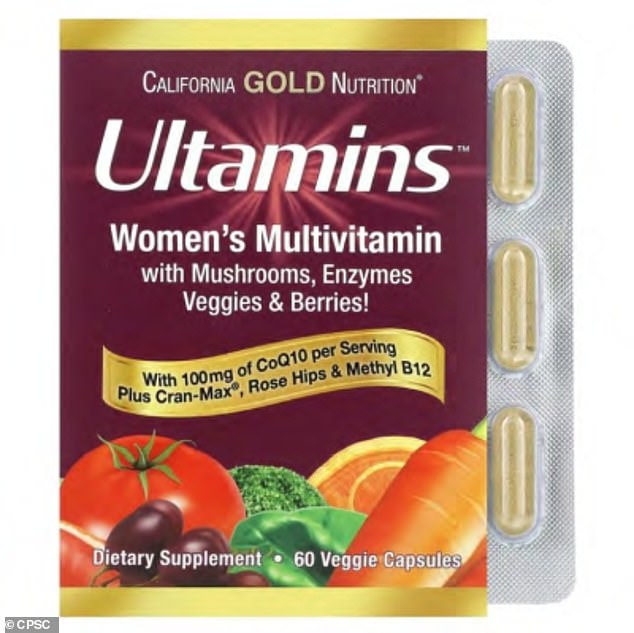 US Consumer Product Safety Commission issued a recall alert on June 26 for 3 California Gold Nutrition products, including Ultamins Women's Multivitamins (pictured)