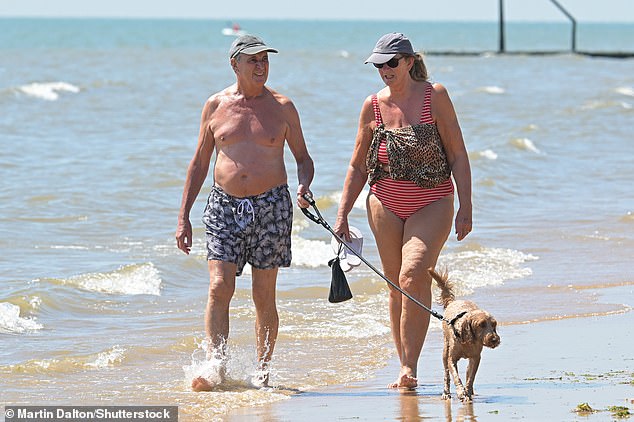 Sunseekers enjoy the weather at the Essex coastal town of Walton on the Naze
