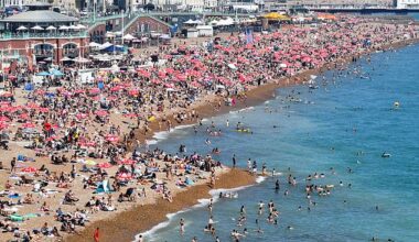 Sunseekers arrived en masse to Brighton, East Sussex, where the beach was visibly packed