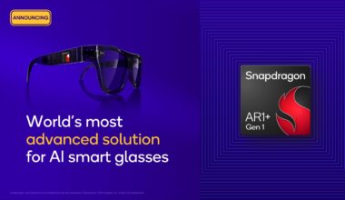 A Qualcomm presentation slide showing smart glasses on the left with a Snapdragon chip logo on the right temple, with the words &quot;World's most advanced solution for AI smart glasses&quot; underneath. On the right, it shows the Snapdragon AR1+ Gen 1 chip