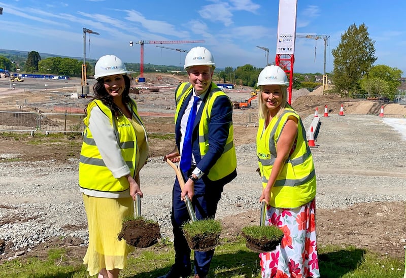 Deputy First Minister Emma Little-Pengelly (left), Education minister Paul Givan and First Minister Michelle O'Neill cut sods at the site of the new Strule Shared Education Campus in Omagh. Picture date: Wednesday May 14, 2025. PA Photo. See PA story ULSTER Strule. Photo credit should read: David Young/PA Wire
