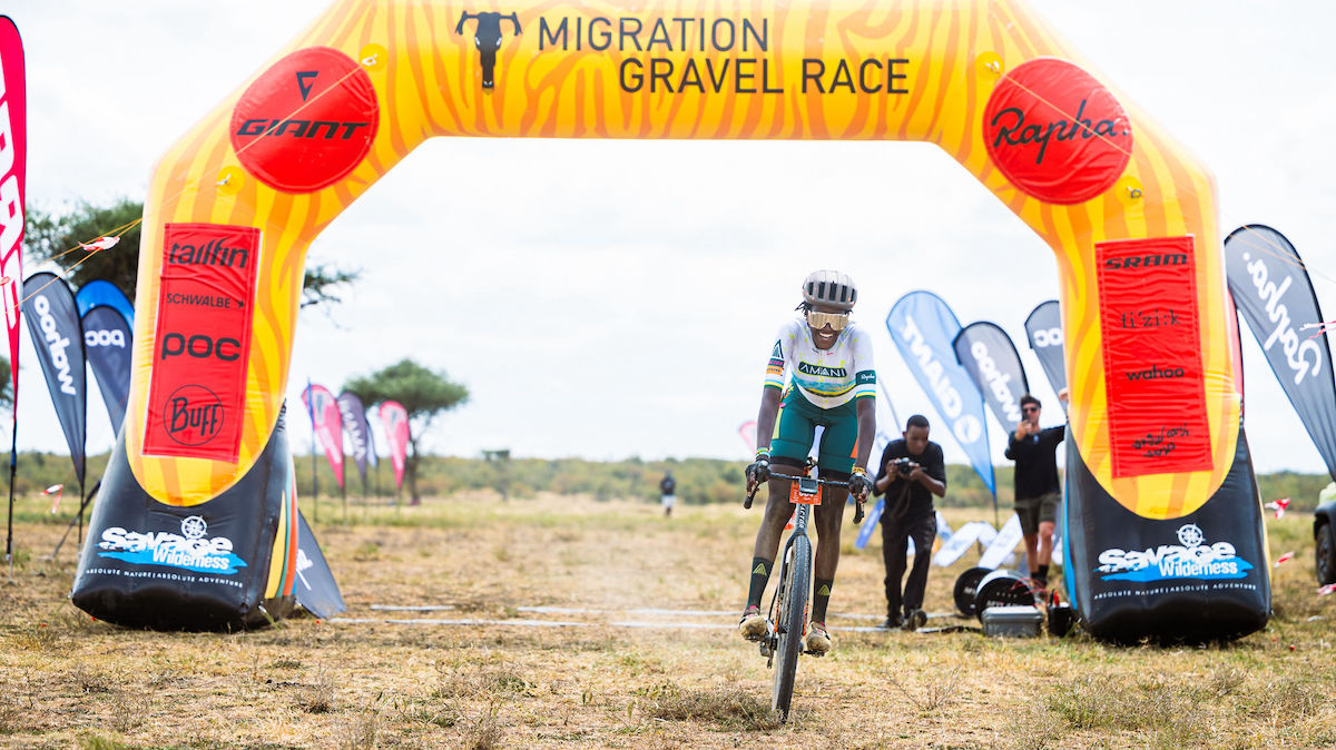 Xaverine Nirere crosses the line first on stage 1
