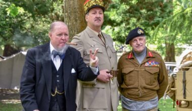 Stefen Dicks as General Charles de G with look alikes of Winston Churchill and Field Marshall Montgomery