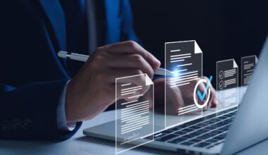 Manager is verifying the validity, security, approving requests, quality assurance, investment contracts. Online digital document work, paperless office. online survey. Checking mark up on check boxes