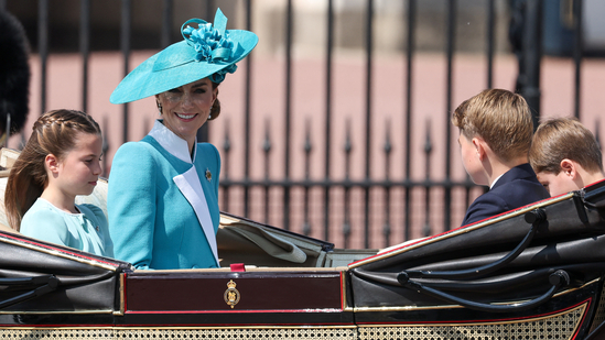 Britain's Catherine, Princess of Wales, Princess Charlotte, Prince George and Prince Louis ride in a carriage, as part of the Trooping the Colour parade to honour Britain's King Charles on his official birthday in London, Britain, June 14, 2025. REUTERS/Toby Melville(REUTERS)