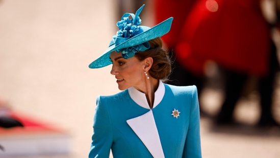 Britain's Catherine, Princess of Wales, makes her way back to Buckingham Palace from Horse Guards Parade in London during the King's Birthday Parade, "Trooping the Colour", on June 14, 2025. The ceremony of Trooping the Colour is believed to have first been performed during the reign of King Charles II. Since 1748, the Trooping of the Colour has marked the official birthday of the British Sovereign. Over 1500 parading soldiers and almost 300 horses take part in the event. (Photo by BENJAMIN CREMEL / AFP)(AFP)