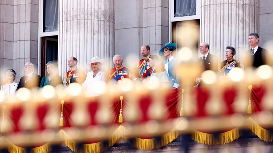 (L-R) Britain's Birgitte, Duchess of Gloucester, Britain's Prince Richard, Duke of Gloucester, Britain's Sophie, Duchess of Edinburgh, Britain's Prince Edward, Duke of Edinburgh, Britain's Queen Camilla, Britain's Prince Louis of Wales, Britain's King Charles III, Britain's Prince George of Wales, Britain's Prince William, Prince of Wales, Britain's Princess Charlotte of Wales, Britain's Catherine, Princess of Wales, Britain's Prince Edward, Duke of Kent, Britain's Princess Anne, Princess Royal, and Vice Admiral Timothy Laurence pose on the balcony of Buckingham Palace after attending the King's Birthday Parade "Trooping the Colour" in London on June 14, 2025. The ceremony of Trooping the Colour is believed to have first been performed during the reign of King Charles II. Since 1748, the Trooping of the Colour has marked the official birthday of the British Sovereign. Over 1500 parading soldiers and almost 300 horses take part in the event. (Photo by BENJAMIN CREMEL / AFP)(AFP)