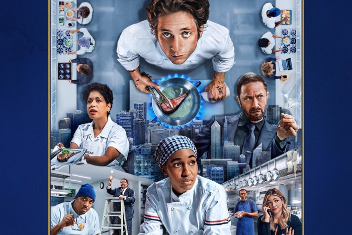 Poster for The Bear season 4 superimposing all of the cast in the kitchen