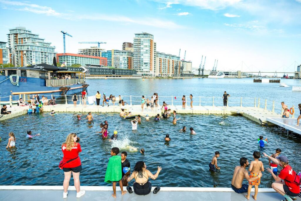 People at the Royal Docks lido