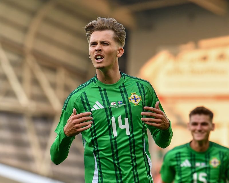 Isaac Price of Northern Ireland celebrates his goal against Iceland at Clearer Twist Windsor Park.